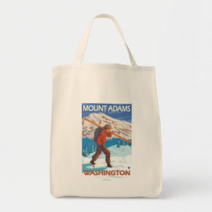 Skier Carrying Snow Skis - Mount Adams, WA Tote Bag
