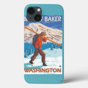 Skier Carrying Snow Skis - Mount Baker, WA iPhone 13 Case
