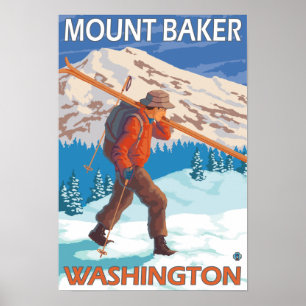 Skier Carrying Snow Skis - Mount Baker, WA Poster