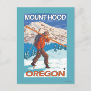Skier Carrying Snow Skis - Mount Hood, OR Postcard