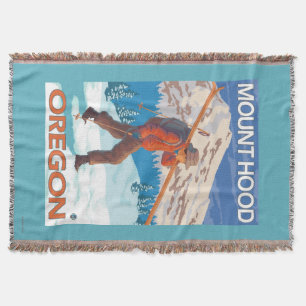 Skier Carrying Snow Skis - Mount Hood, OR Throw Blanket