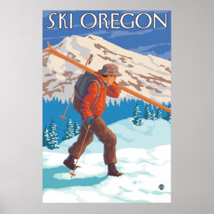 Skier Carrying Snow Skis - Oregon Poster