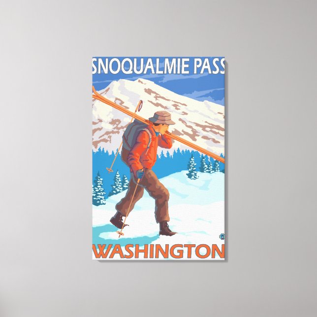 Skier Carrying Snow Skis - Snoqualmie Pass, WA Canvas Print (Front)