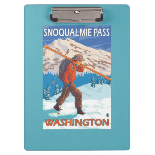 Skier Carrying Snow Skis - Snoqualmie Pass, WA Clipboard