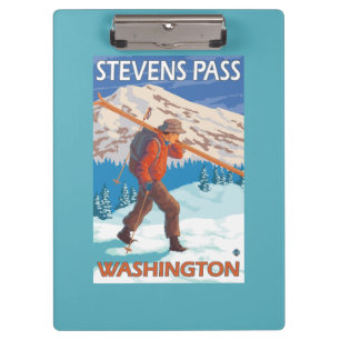 Skier Carrying Snow Skis - Stevens Pass, WA Clipboard