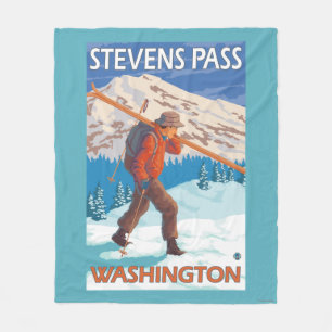 Skier Carrying Snow Skis - Stevens Pass, WA Fleece Blanket