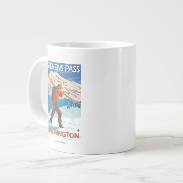 Skier Carrying Snow Skis - Stevens Pass, WA Large Coffee Mug (Front Left)
