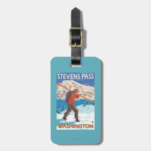 Skier Carrying Snow Skis - Stevens Pass, WA Luggage Tag