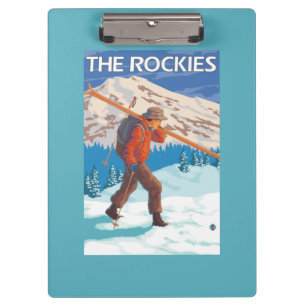Skier Carrying Snow Skis - The Rockies Clipboard