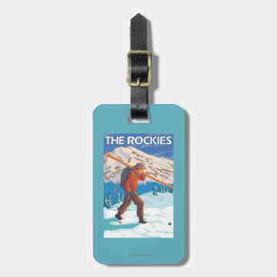 Skier Carrying Snow Skis - The Rockies Luggage Tag