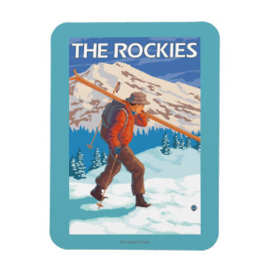 Skier Carrying Snow Skis - The Rockies Magnet