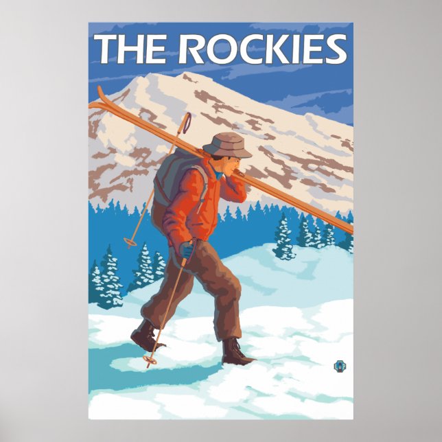 Skier Carrying Snow Skis - The Rockies Poster (Front)