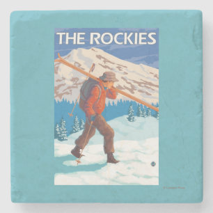 Skier Carrying Snow Skis - The Rockies Stone Coaster