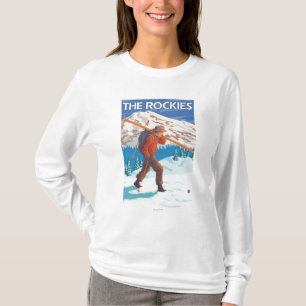 Skier Carrying Snow Skis - The Rockies T-Shirt