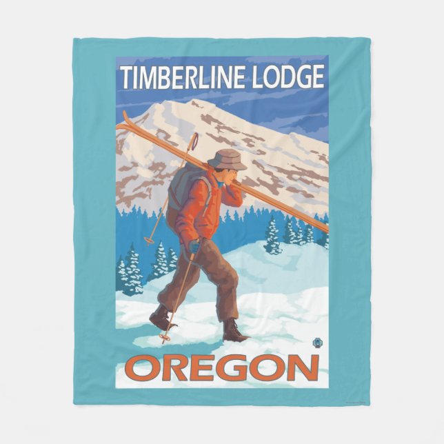 Skier Carrying Snow Skis - Timberline Lodge, OR Fleece Blanket (Front)