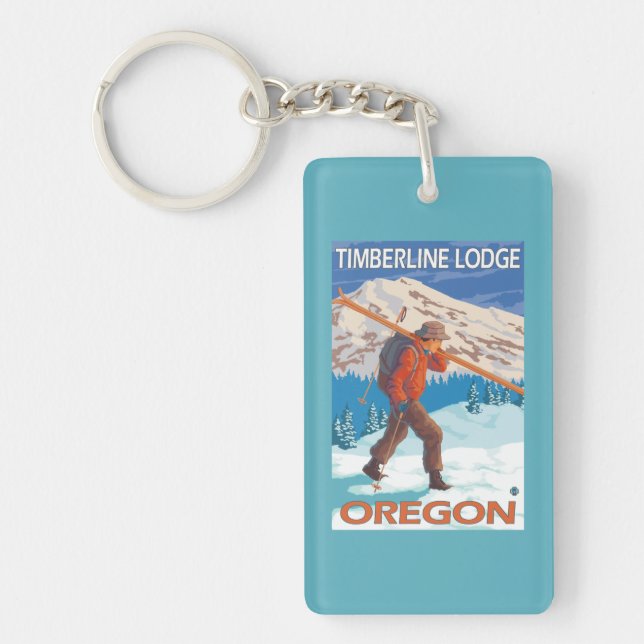 Skier Carrying Snow Skis - Timberline Lodge, OR Key Ring (Front)