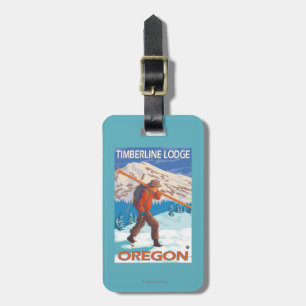 Skier Carrying Snow Skis - Timberline Lodge, OR Luggage Tag
