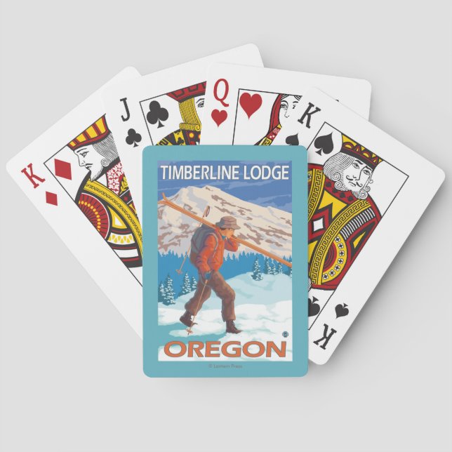 Skier Carrying Snow Skis - Timberline Lodge, OR Playing Cards (Back)