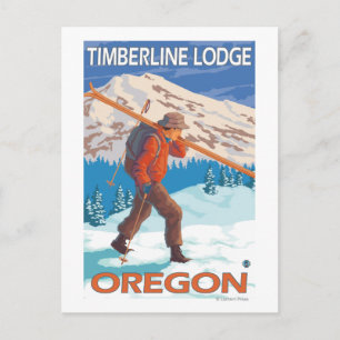 Skier Carrying Snow Skis - Timberline Lodge, OR Postcard