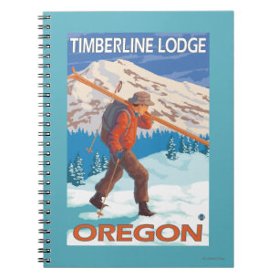 Skier Carrying Snow Skis - Timberline Lodge, OR Spiral Notebook