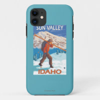 Skier Carrying Snow Skis- Vintage Travel 2