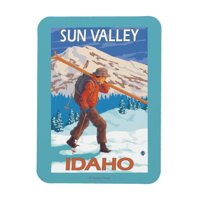 Skier Carrying Snow Skis- Vintage Travel 2 Magnet (Vertical)