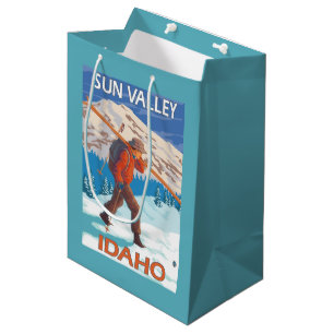 Skier Carrying Snow Skis- Vintage Travel 2 Medium Gift Bag