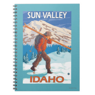 Skier Carrying Snow Skis- Vintage Travel 2 Spiral Notebook