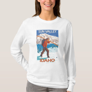 Skier Carrying Snow Skis- Vintage Travel 2 T-Shirt