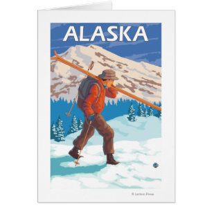 Skier Carrying Snow Skis- Vintage Travel 3
