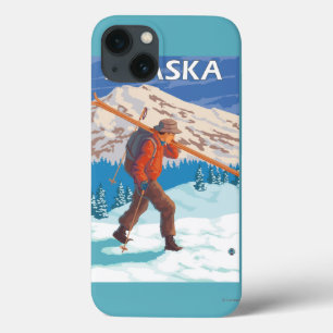 Skier Carrying Snow Skis- Vintage Travel 3 iPhone 13 Case