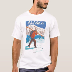Skier Carrying Snow Skis- Vintage Travel 3 T-Shirt