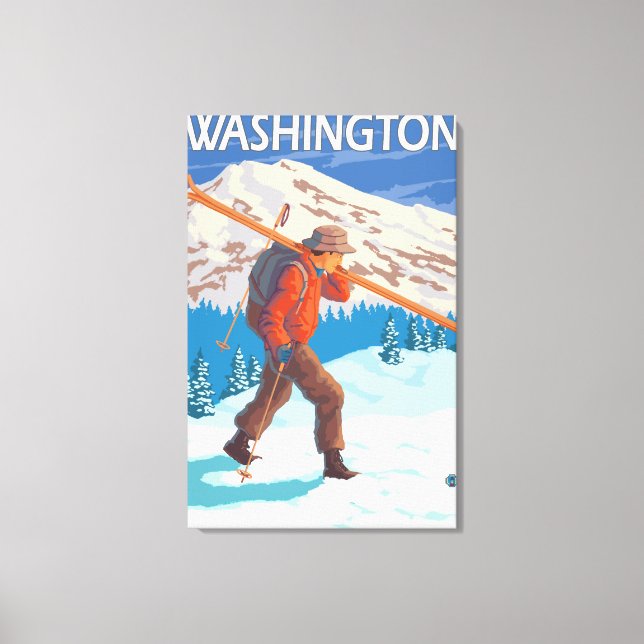 Skier Carrying Snow Skis - Washington Canvas Print (Front)