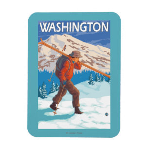 Skier Carrying Snow Skis - Washington Magnet