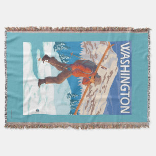 Skier Carrying Snow Skis - Washington Throw Blanket