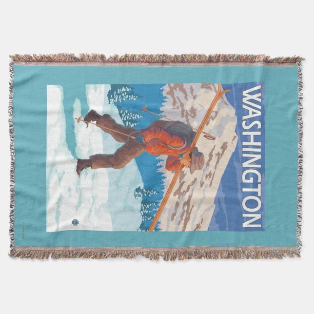 Skier Carrying Snow Skis - Washington Throw Blanket (Front)