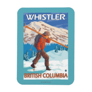 Skier Carrying Snow Skis - Whistler, BC Canada Magnet