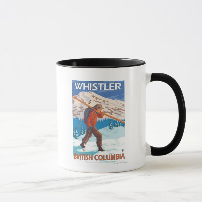 Skier Carrying Snow Skis - Whistler, BC Canada Mug (Right)