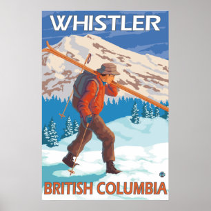 Skier Carrying Snow Skis - Whistler, BC Canada Poster