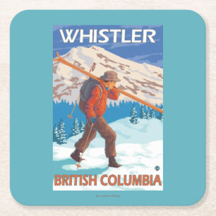 Skier Carrying Snow Skis - Whistler, BC Canada Square Paper Coaster