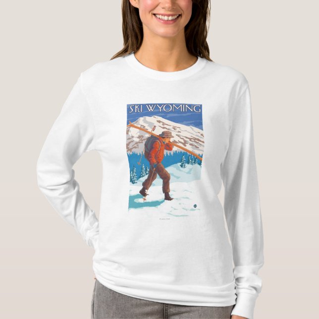 Skier Carrying Snow Skis - Wyoming T-Shirt (Front)