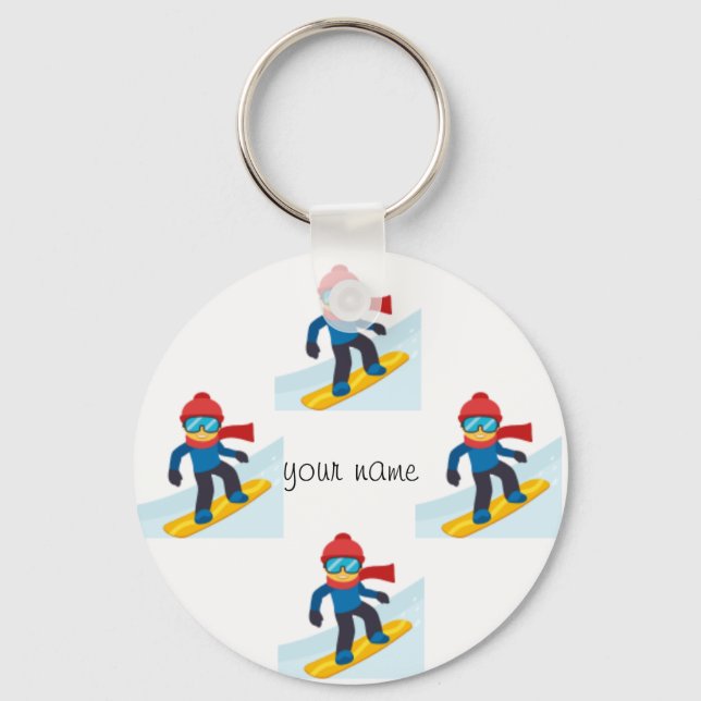 Skier Emoji  and '' Your Name Here " Key Ring (Front)