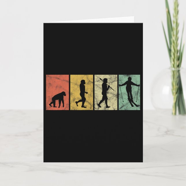 Skier Evolution Of Man Skiing Ski Funny Retro Vint Card (Front)
