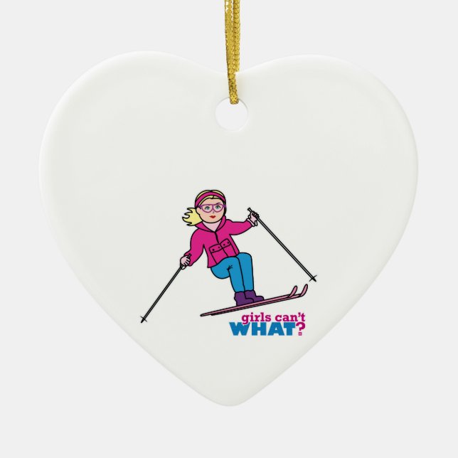 Skier Girl Ceramic Tree Decoration (Front)