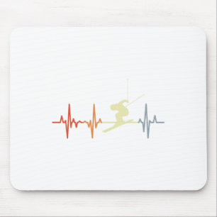 Skier Heartbeat Vintage Skiing Lover Extreme Sport Mouse Pad