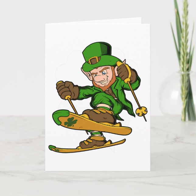 Skier Leprechaun St. Patrick's Day Skiing  Card (Front)