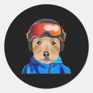Skier Norfolk Terrier Snowboarding Dog Classic Round Sticker