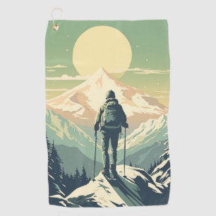 Skier On Top Of The Mountain Golf Towel