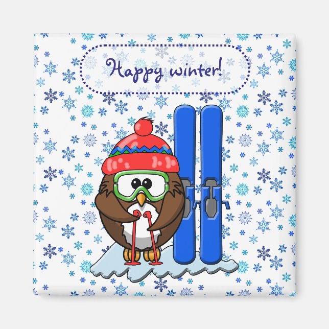 skier owl magnet (Front)