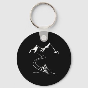 Skier Pulls Track Behind Him Through Powder Deep S Key Ring